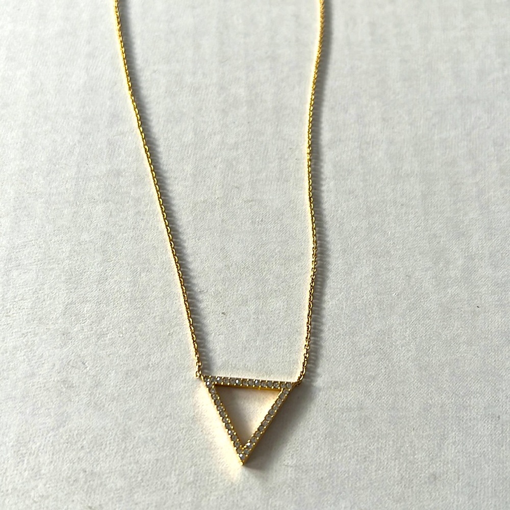 Gold and cubic zirconia triangle necklace